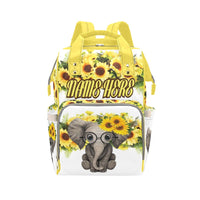 Personalized Yellow Sunflower with Cute Elephant Multi-Function Diaper Backpack/Diaper Bag