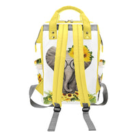 Personalized Yellow Sunflower with Cute Elephant Multi-Function Diaper Backpack/Diaper Bag