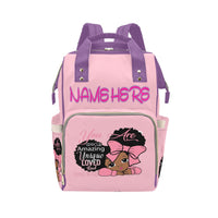 Pink Amazing Black Girl Multi-Function Diaper Backpack/Diaper Bag
