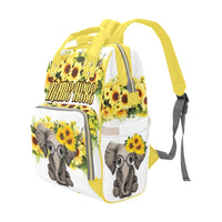 Personalized Yellow Sunflower with Cute Elephant Multi-Function Diaper Backpack/Diaper Bag