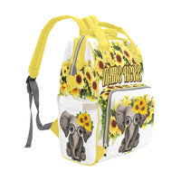 Personalized Yellow Sunflower with Cute Elephant Multi-Function Diaper Backpack/Diaper Bag