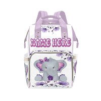 Personalized Purple Elephant Multi-Function Diaper Backpack