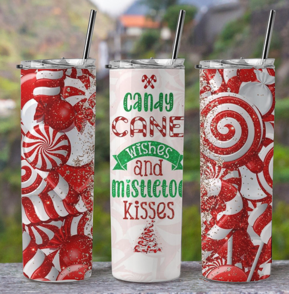 Candy Cane Wishes and Mistletoe Kisses 20oz Tumbler