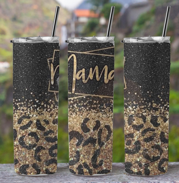 Mama Black and Gold Leopard Print 20oz Tumbler